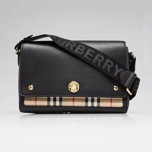 Burberry Black Grainy Leather Medium Note Crossbody Bag